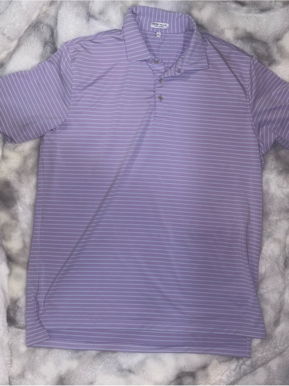 Peter Millar Lavender and White Striped Performance Polo